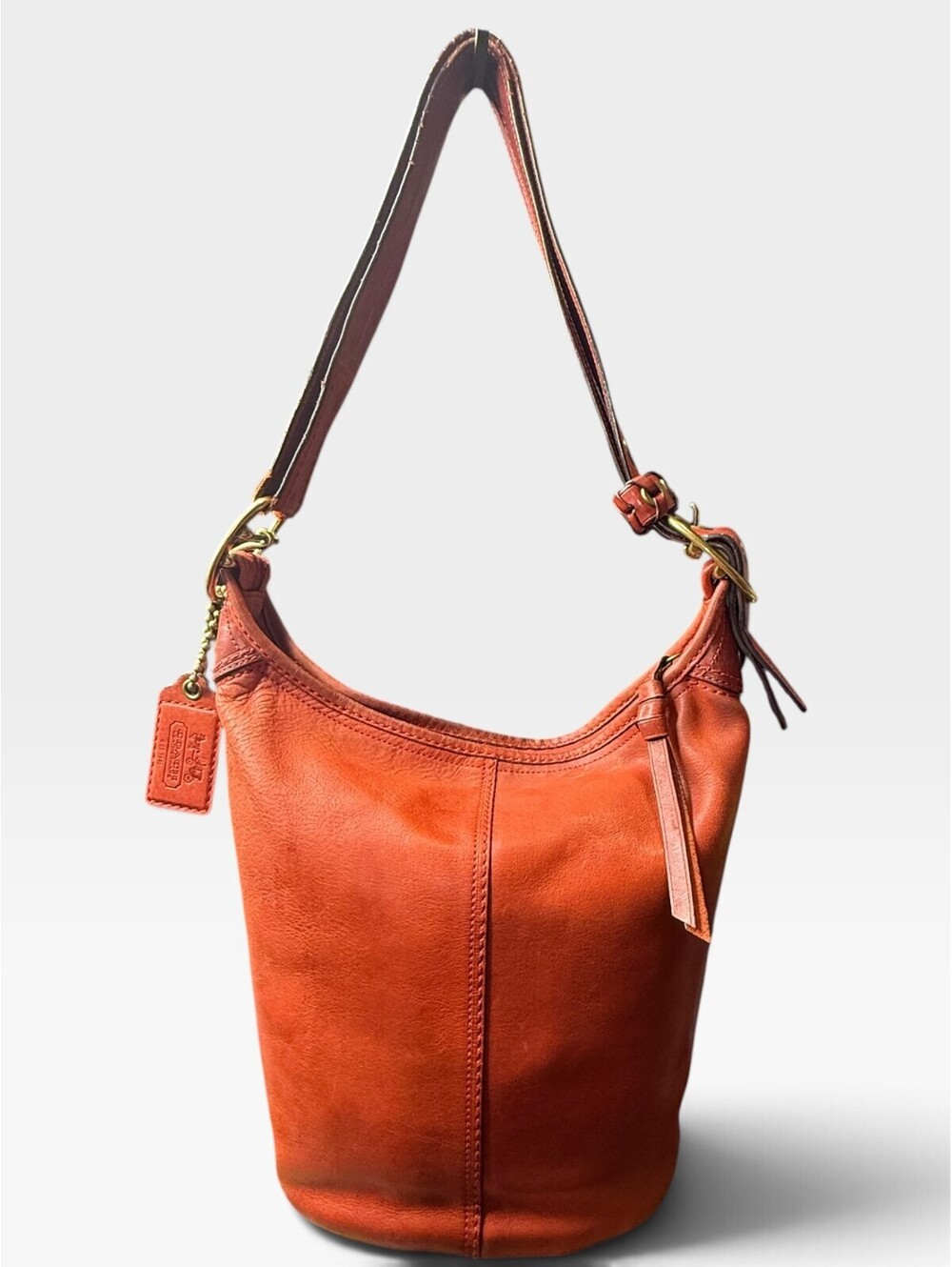 Coach Bleecker 11422 Burnished Orange Leather Duffle Bucket Hobo Bag